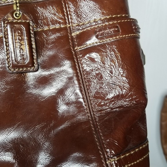 Coach Brown Patent Leather East-West Purse, Gold Hardware - Picture 3 of 10